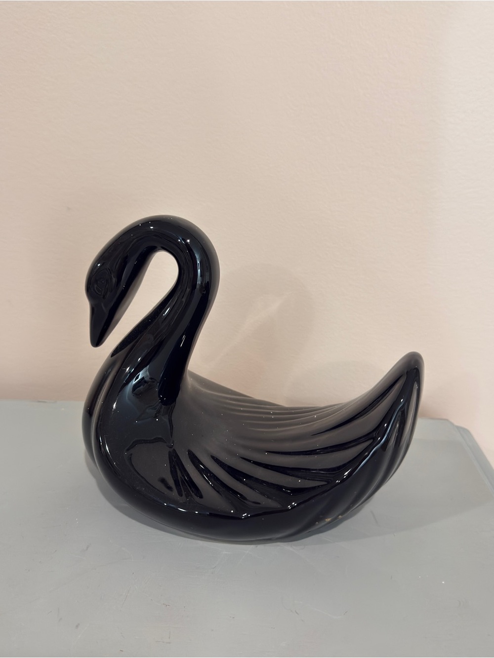 Black ceramic swan large figurine, jewelry holder, table top swan decor - Picture 2 of 8